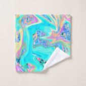 レトロアクアブルーリキッドアートオン抽象芸術アジサイ バスタオルセット (ウォッシュタオル)