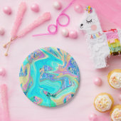 レトロアクアブルーリキッドアートオン抽象芸術アジサイ ペーパープレート (パーティー)