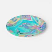 レトロアクアブルーリキッドアートオン抽象芸術アジサイ ペーパープレート (アングル)