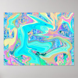 レトロアクアブルーリキッドアートオン抽象芸術アジサイ ポスター