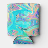 レトロアクアブルーリキッドアートオン抽象芸術アジサイ 缶クーラー (正面)