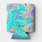 レトロアクアブルーリキッドアートオン抽象芸術アジサイ 缶クーラー (裏面)