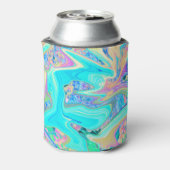 レトロアクアブルーリキッドアートオン抽象芸術アジサイ 缶クーラー (缶裏面)