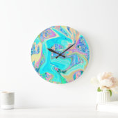 レトロアクアブルー液体アートオン抽象芸術アジランジアス ラージ壁時計 (ホーム)