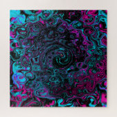 レトロアクアマゼンタおよびブラック抽象芸術スワール ジグソーパズル (横)