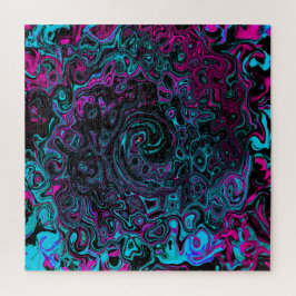 レトロアクアマゼンタおよびブラック抽象芸術スワール ジグソーパズル