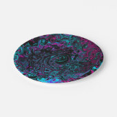 レトロアクアマゼンタおよびブラック抽象芸術スワール ペーパープレート (アングル)