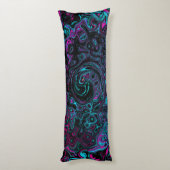 レトロアクアマゼンタおよびブラック抽象芸術スワール ボディピロー (裏面 (縦))