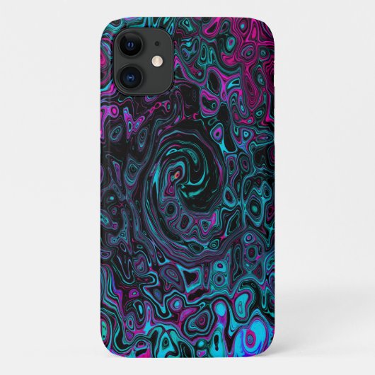 レトロアクアマゼンタおよびブラック抽象芸術スワール Case-Mate iPhoneケース (裏面)