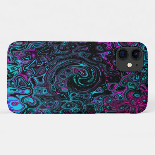 レトロアクアマゼンタおよびブラック抽象芸術スワール Case-Mate iPhoneケース (裏面(横))