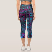 レトロアクアマゼンタおよびブラック抽象芸術波 カプリレギンス (裏面)