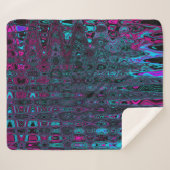 レトロアクアマゼンタおよびブラック抽象芸術波 シェルパブランケット (正面(横))