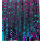 レトロアクアマゼンタおよびブラック抽象芸術波 シャワーカーテン (正面)