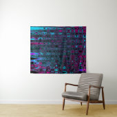 レトロアクアマゼンタおよびブラック抽象芸術波 タペストリー (インサイチュ(横))