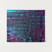 レトロアクアマゼンタおよびブラック抽象芸術波 タペストリー (正面(横))