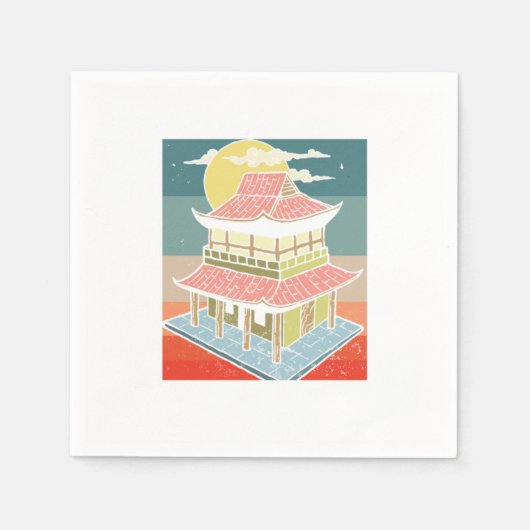 レトロアジアヴィンテージ中国のパゴダ中国ギフト スタンダードカクテルナプキン (正面)