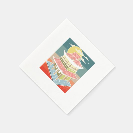 レトロアジアヴィンテージ中国のパゴダ中国ギフト スタンダードカクテルナプキン (角)