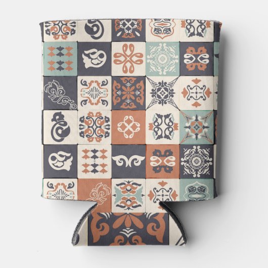 レトロアズレホス：リスボンタイル模様 缶クーラー (正面)