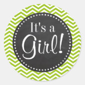 レトロアップルグリーンストライプシェブロン;黒板ルック ラウンドシール (正面)