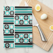 レトロアトミックアートスクウェアラインズターコイズ キッチンタオル (四つ折り)