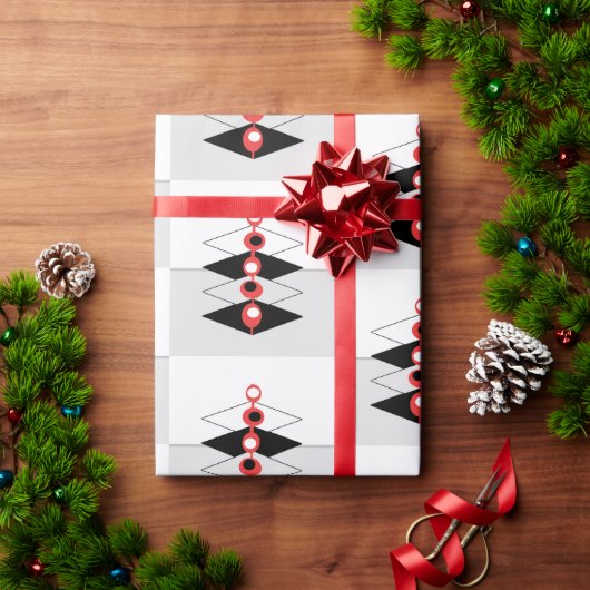 レトロアトミックアートバウブル&飛行機 ラッピングペーパー (クリスマスギフト)