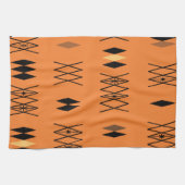 レトロアトミックエラダイアモンズパターンオレンジ キッチンタオル (横)