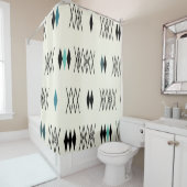 レトロアトミックエラダイアモンズパターンターコイズ シャワーカーテン (インサイチュ)