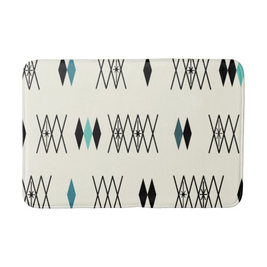 レトロアトミックエラダイアモンズパターンターコイズ バスマット (正面)