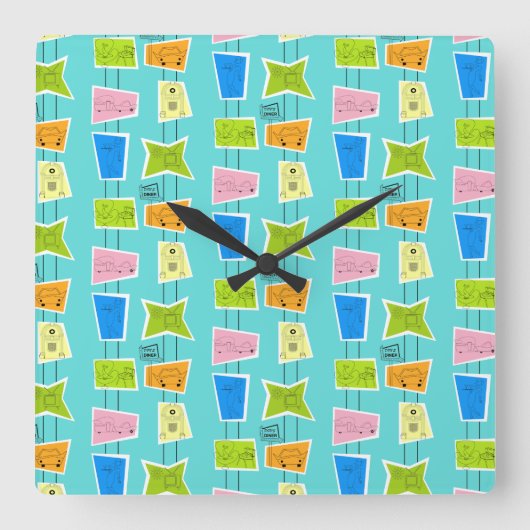 レトロアトミックキッチスクエアアクリルウォールクロック スクエア壁時計 (正面)