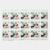 レトロアトミックキャッツブラックターコイズ キッチンタオル (横)