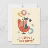 レトロアトミックキャットヴィンテージハッピーホリデー ノートカード (正面)