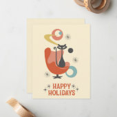 レトロアトミックキャットヴィンテージハッピーホリデー ノートカード (正面/裏面インサイチュ)
