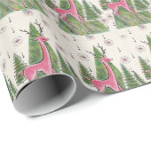 レトロアトミッククリスマスピンクディアパインツリー ラッピングペーパー (ロールコーナー)