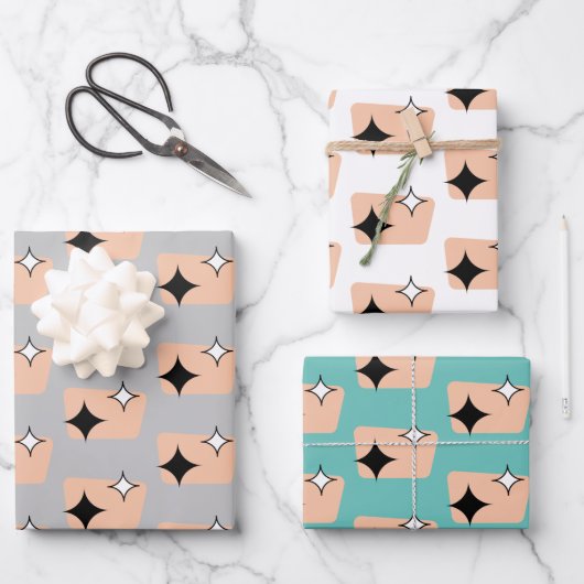 レトロアトミックダイアモンズパターントリオ ラッピングペーパーシート (正面)