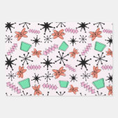 レトロアトミックピンクオレンジグリーンラッピング紙 ラッピングペーパーシート (正面3)