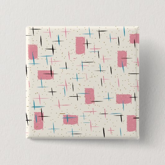 レトロアトミックピンクパターンボタンキーチェーン 缶バッジ (正面)