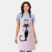 レトロアトミックブラックキャットキッチンパーソナライズされたエプロン エプロン (着用した状態)