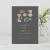 レトロアトミックブラックミッドセンチュリーモダンシック結婚ズ 招待状 (スタンド正面)