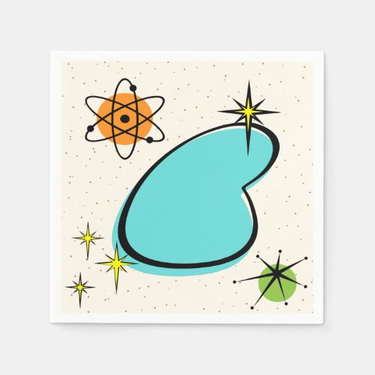 レトロアトミックブーメランとスターバスト紙ナプキン スタンダードカクテルナプキン (正面)