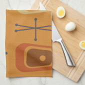 レトロアトミック宇宙エージオレンジ キッチンタオル (四つ折り)