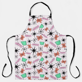 レトロアトミック形状ピンクオレンジ&グリーン エプロン