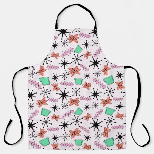 レトロアトミック形状ピンクオレンジ&グリーン エプロン (正面)