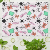 レトロアトミック形状ピンクオレンジ&グリーン キッチンタオル (折り畳み)