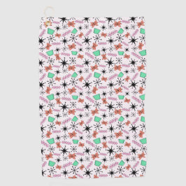 レトロアトミック形状ピンクオレンジ&グリーン ゴルフタオル