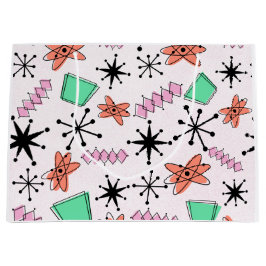 レトロアトミック形状ピンクオレンジ&グリーン ラージペーパーバッグ