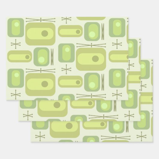 レトロアトミック時代の図形の文字 ラッピングペーパーシート (セット)