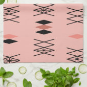 レトロアトミック時代ダイヤモンドパターンピンク キッチンタオル (折り畳み)