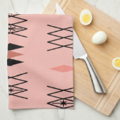 レトロアトミック時代ダイヤモンドパターンピンク キッチンタオル (四つ折り)