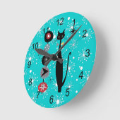 レトロアトミック時代ミッドセンチュリーモダンキティ猫 ラウンド壁時計 (傾斜)