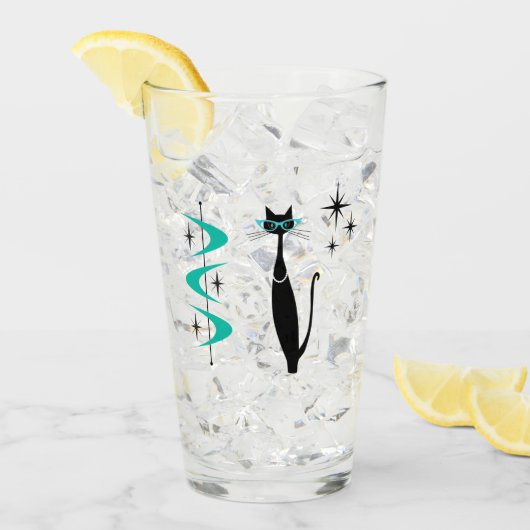 レトロアトミック時代ミッドセンチュリーモダンMCMキティ猫 タンブラーグラス (アイス正面)